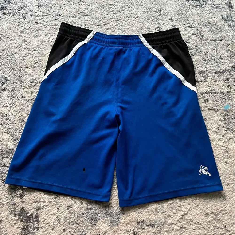 AND1 Basketball Shorts Mens Small Black Blue Athletic Mesh Gym Shorts READ Flaw